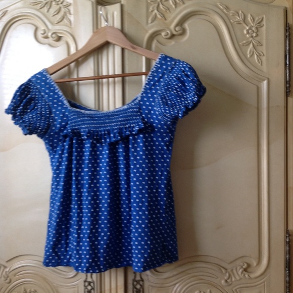 Anthropology Blue Ruffled PolkaDot blouse - Picture 2 of 2